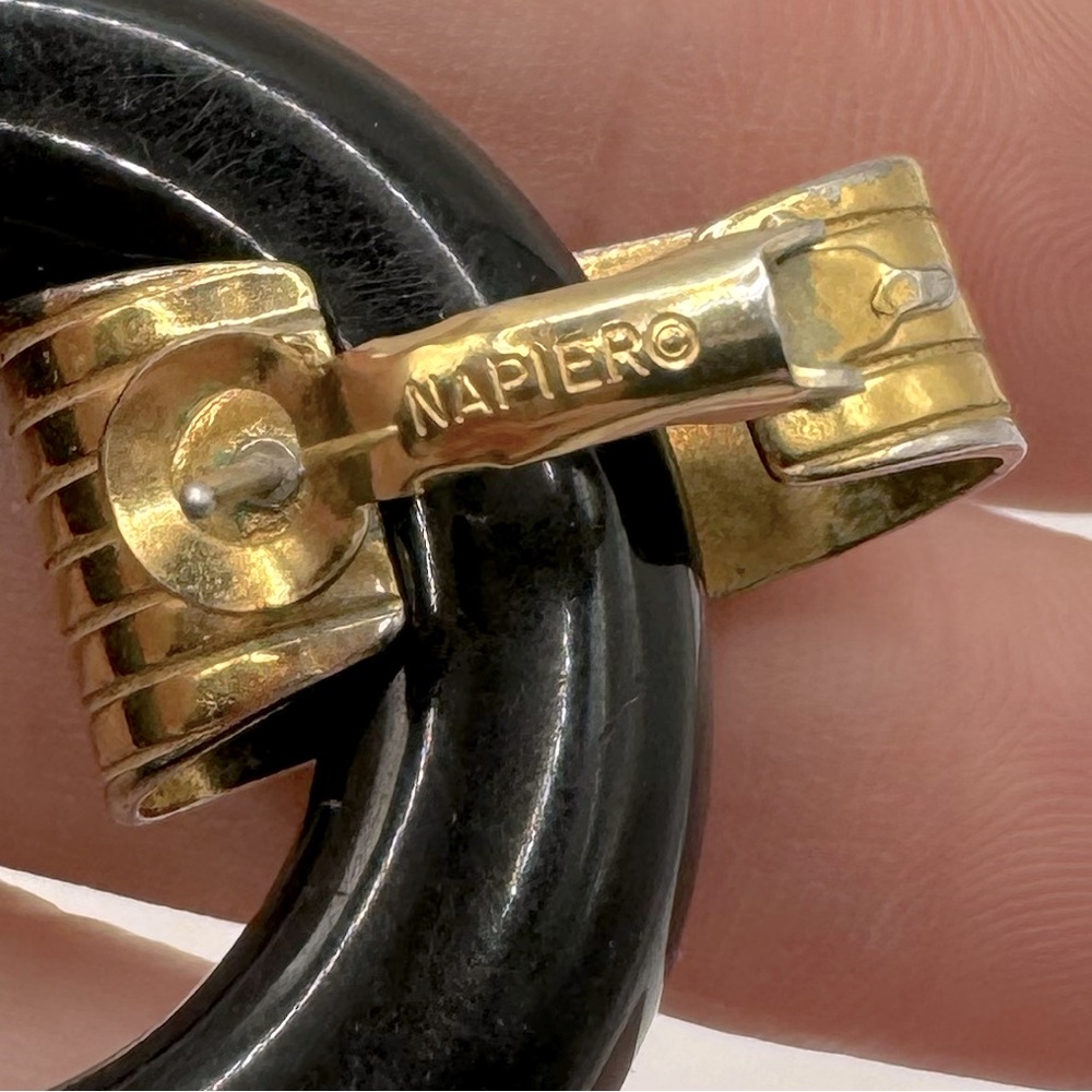 NAPIER Vintage Black & Gold Door Knocker Earrings - Picture 11 of 13